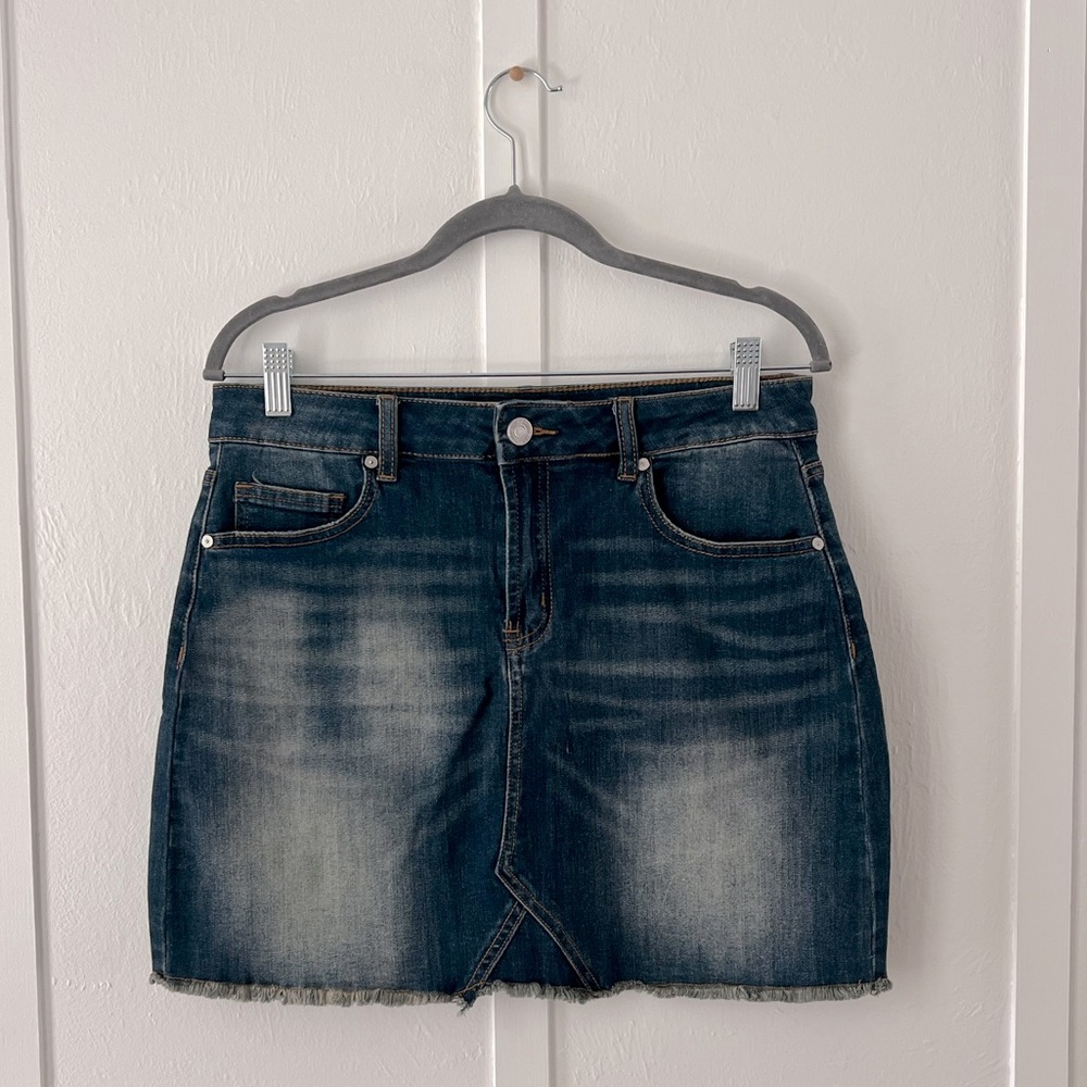 Indigo Rein Cutoff Distressed Denim Skirt Size 11